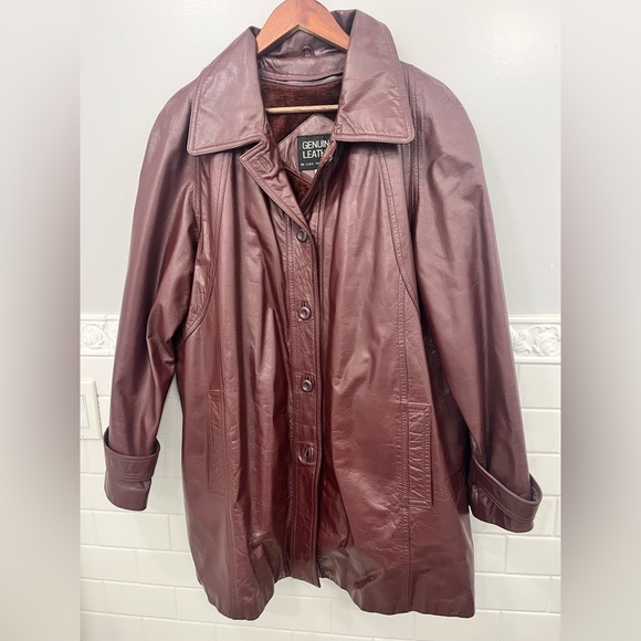 Made In Korea 70’s Vintage Leather Trench Coat Fully Removable Lining Size large - Picture 1 of 6